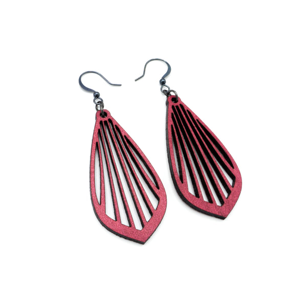 Gem Point 02 [M] // Leather Earrings - Red - LIGHT RAZOR DESIGN STUDIO