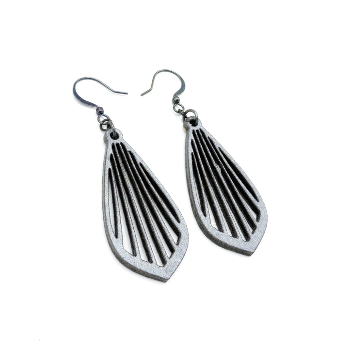 Gem Point 02 [S] // Leather Earrings - Silver - LIGHT RAZOR DESIGN STUDIO