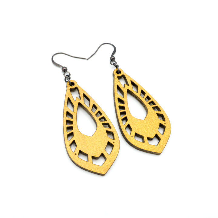 Gem Point 05 [M] // Leather Earrings - Gold - LIGHT RAZOR DESIGN STUDIO