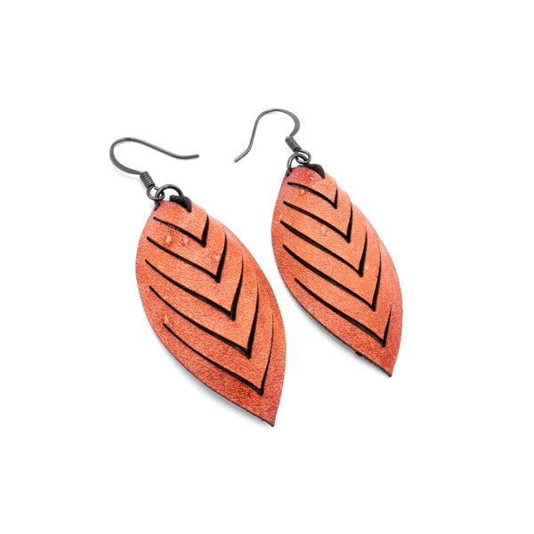 Terrabyte 14 [S] // Leather Earrings - Light Red - LIGHT RAZOR DESIGN STUDIO