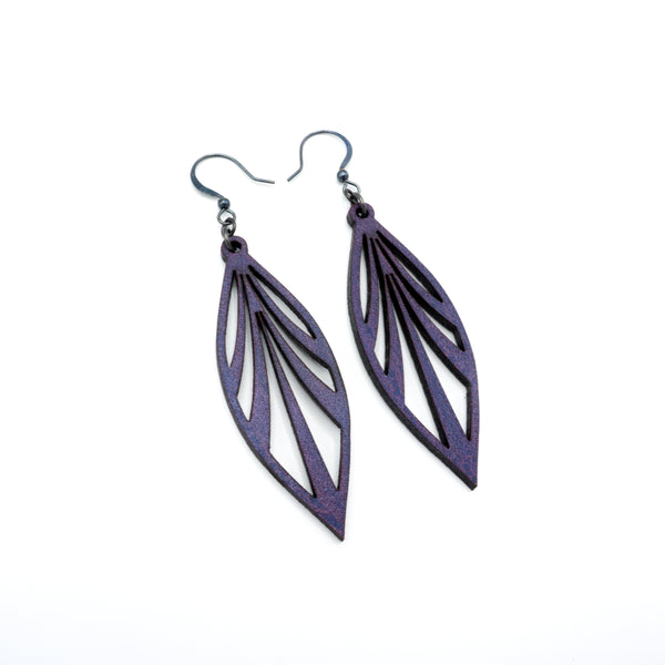 Petal 03 [S] // Leather Earrings - Purple - LIGHT RAZOR DESIGN STUDIO