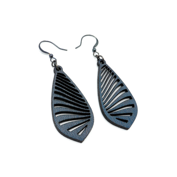 Gem Point 09 [S] // Leather Earrings - Navy Blue - LIGHT RAZOR DESIGN STUDIO