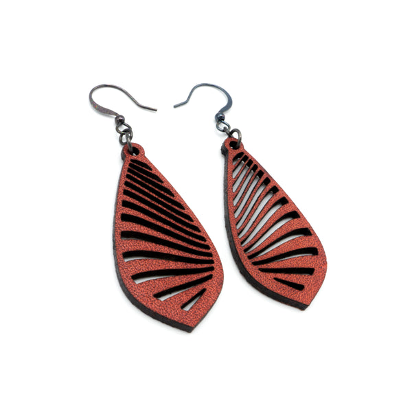 Gem Point 09 [S] // Leather Earrings - Red - LIGHT RAZOR DESIGN STUDIO