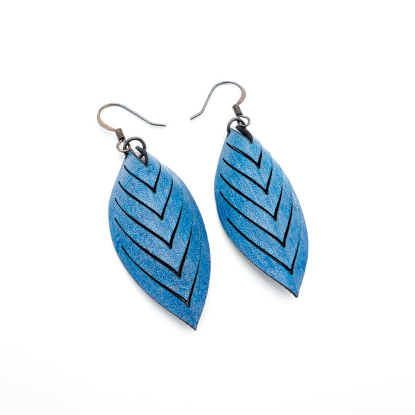 Terrabyte 14 [S] // Leather Earrings - Bright Navy Blue - LIGHT RAZOR DESIGN STUDIO