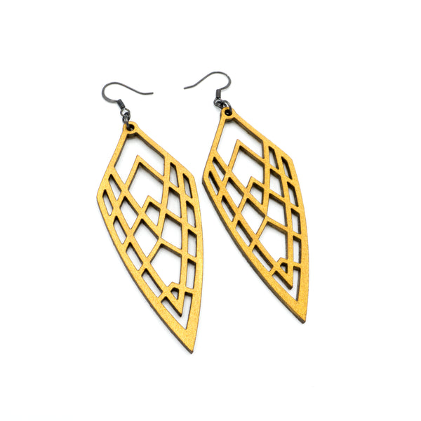 Arrowhead 01 [L] // Leather Earrings - Gold - LIGHT RAZOR DESIGN STUDIO