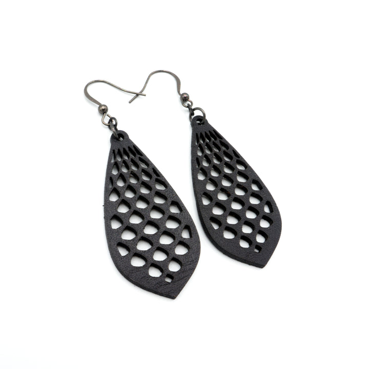 Gem Point 01 [M] // Leather Earrings  - Black - LIGHT RAZOR DESIGN STUDIO