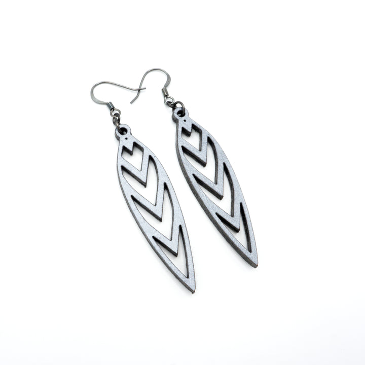 Totem 05 [S] // Leather Earrings - Silver - LIGHT RAZOR DESIGN STUDIO