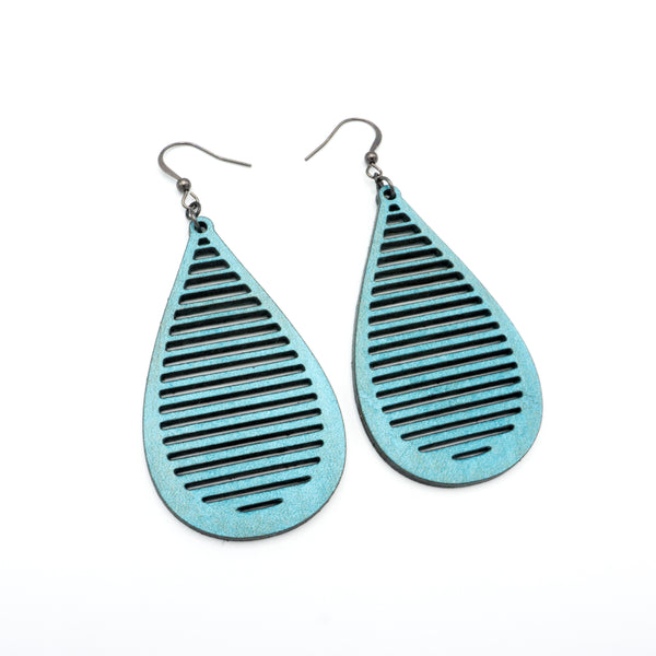 Drop 05 [L] // Leather Earrings - Turquoise Pearl - LIGHT RAZOR DESIGN STUDIO