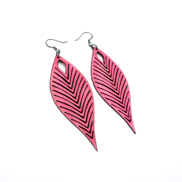 Terrabyte 10 // Leather Earrings - Light Fuchsia