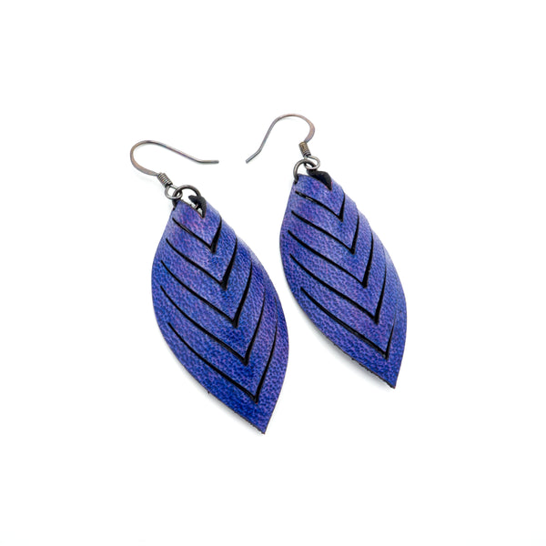 Terrabyte 14 [S] // Leather Earrings - Bright Purple - LIGHT RAZOR DESIGN STUDIO