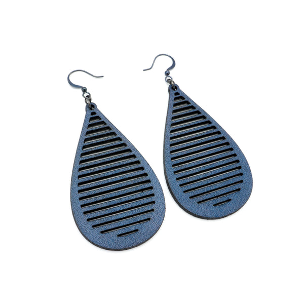 Drop 05 [L] // Leather Earrings - Navy Blue - LIGHT RAZOR DESIGN STUDIO