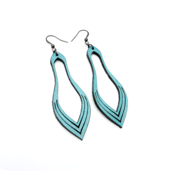Terrabyte 02_2 // Leather Earrings - Turquoise Pearl - LIGHT RAZOR DESIGN STUDIO