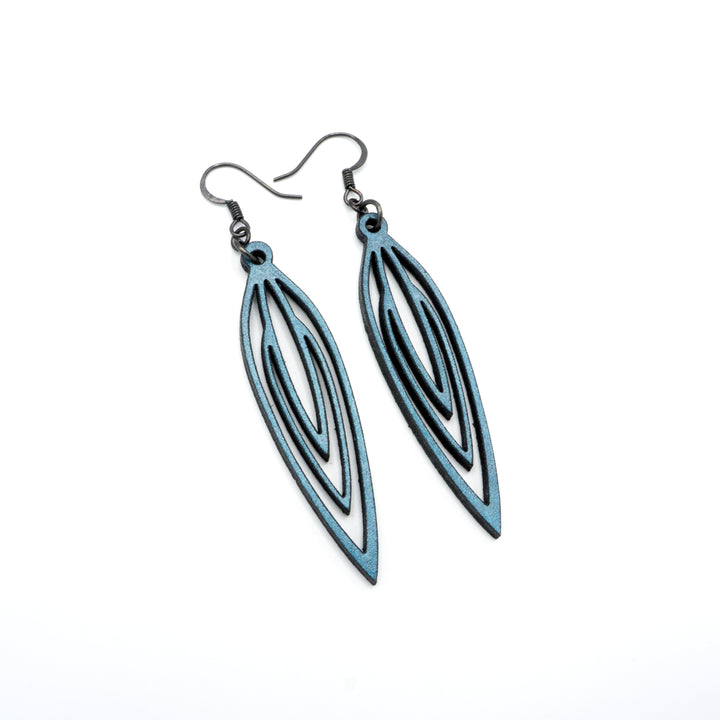 Totem 01 [S] // Leather Earrings - Blue Pearl - LIGHT RAZOR DESIGN STUDIO