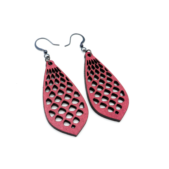 Gem Point 01 [M] // Leather Earrings - Red - LIGHT RAZOR DESIGN STUDIO