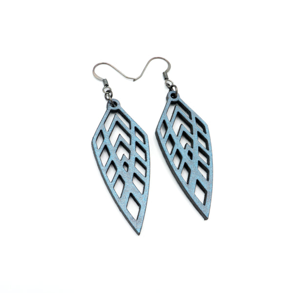 Arrowhead 02 [S] // Leather Earrings - Blue Pearl - LIGHT RAZOR DESIGN STUDIO