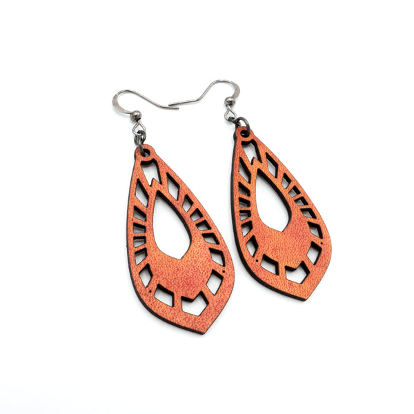 Gem Point 05 [M] // Leather Earrings - Light Red - LIGHT RAZOR DESIGN STUDIO