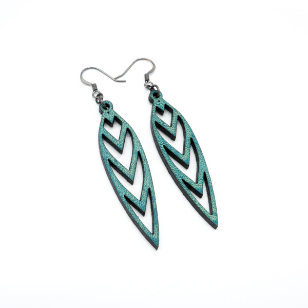 Totem 05 [S] // Leather Earrings - Turquoise - LIGHT RAZOR DESIGN STUDIO