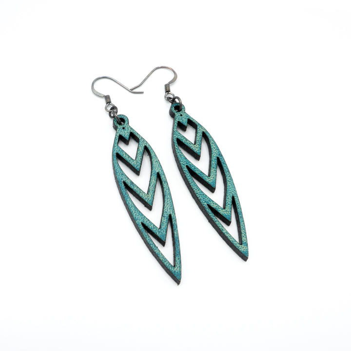 Totem 05 [S] // Leather Earrings - Turquoise - LIGHT RAZOR DESIGN STUDIO