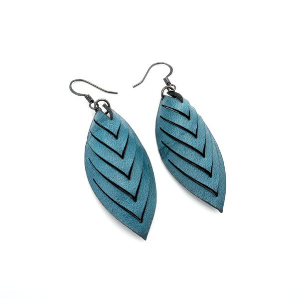 Terrabyte 14 [S] // Leather Earrings - Medium Blue - LIGHT RAZOR DESIGN STUDIO