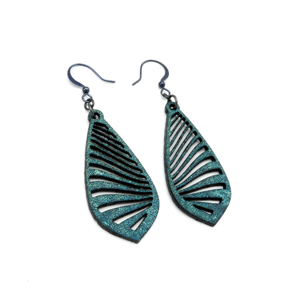 Gem Point 09 [S] // Leather Earrings - Turquoise - LIGHT RAZOR DESIGN STUDIO
