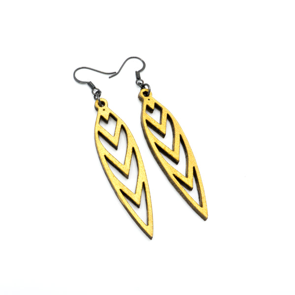 Totem 05 [S] // Leather Earrings - Gold - LIGHT RAZOR DESIGN STUDIO