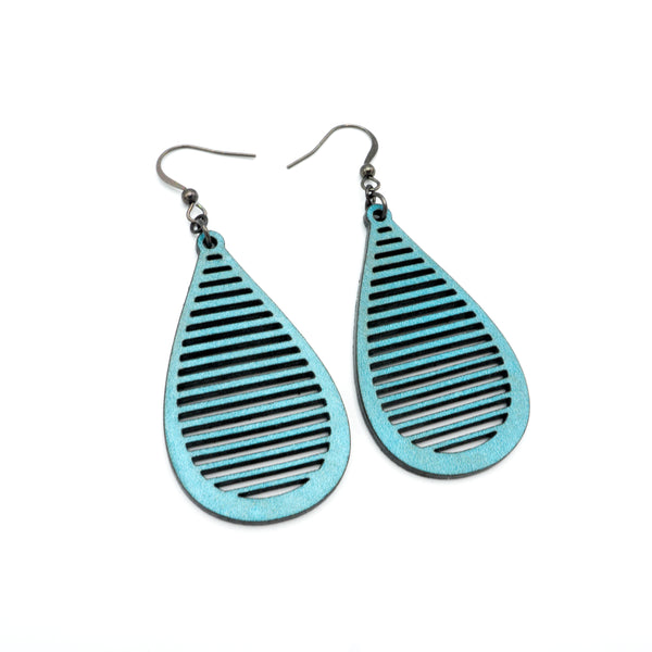 Drop 04 [S] // Leather Earrings - Turquoise Pearl - LIGHT RAZOR DESIGN STUDIO
