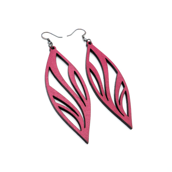 Petal 02 [L] // Leather Earrings - Fuchsia - LIGHT RAZOR DESIGN STUDIO