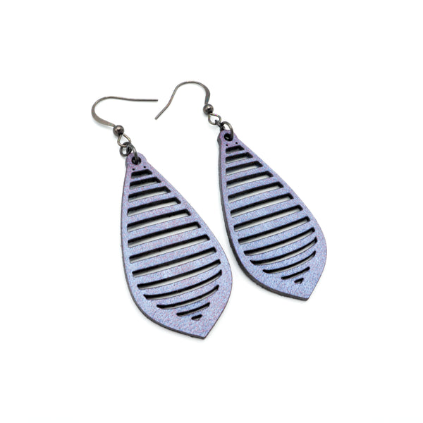 Gem Point 12 [M] // Leather Earrings - Purple Pearl - LIGHT RAZOR DESIGN STUDIO