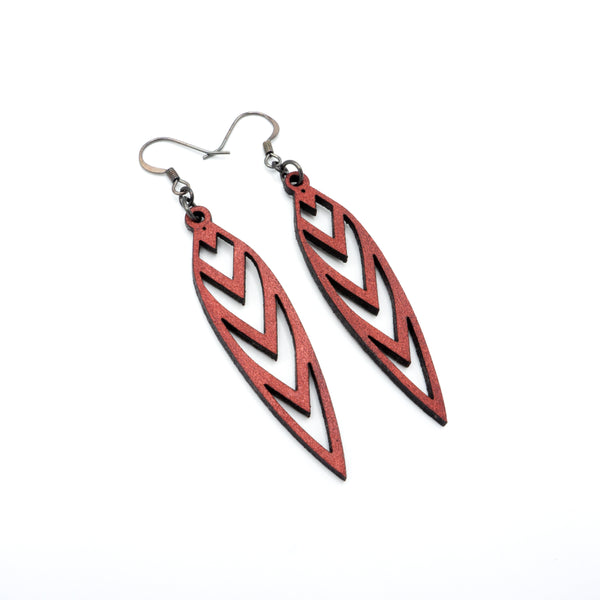 Totem 05 [S] // Leather Earrings - Red - LIGHT RAZOR DESIGN STUDIO