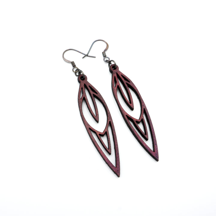Totem 02 [S] // Leather Earrings - Mulberry - LIGHT RAZOR DESIGN STUDIO