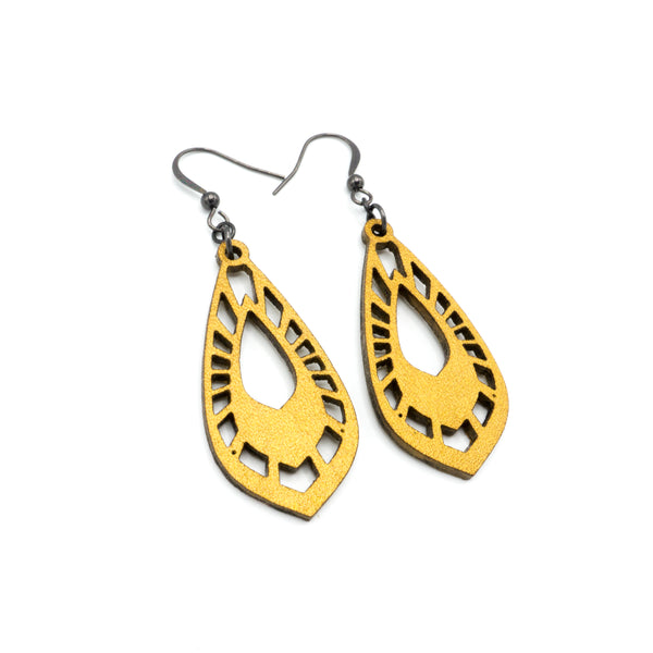 Gem Point 05 [S] // Leather Earrings - Gold - LIGHT RAZOR DESIGN STUDIO