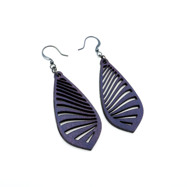 Gem Point 09 [M] // Leather Earrings - Purple - LIGHT RAZOR DESIGN STUDIO