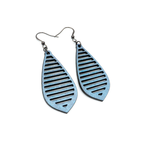 Gem Point 10 [M] // Leather Earrings - Blue Pearl - LIGHT RAZOR DESIGN STUDIO