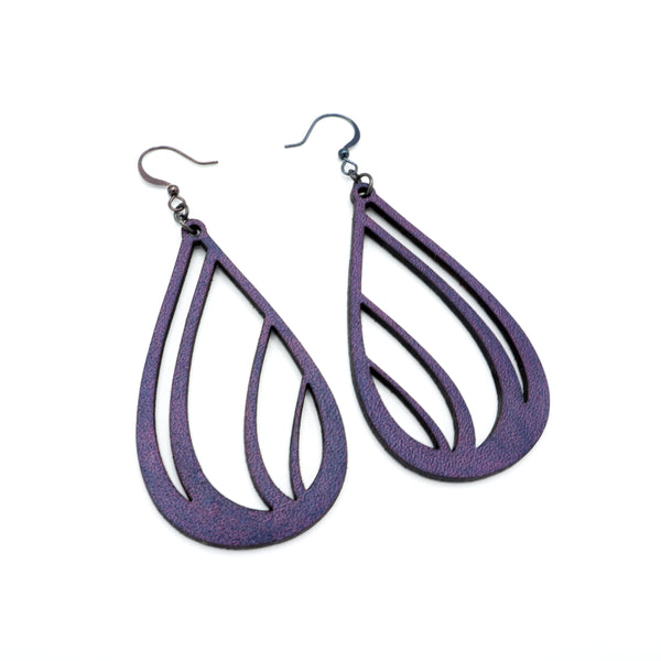 Drop 03 [L] // Leather Earrings - Purple - LIGHT RAZOR DESIGN STUDIO