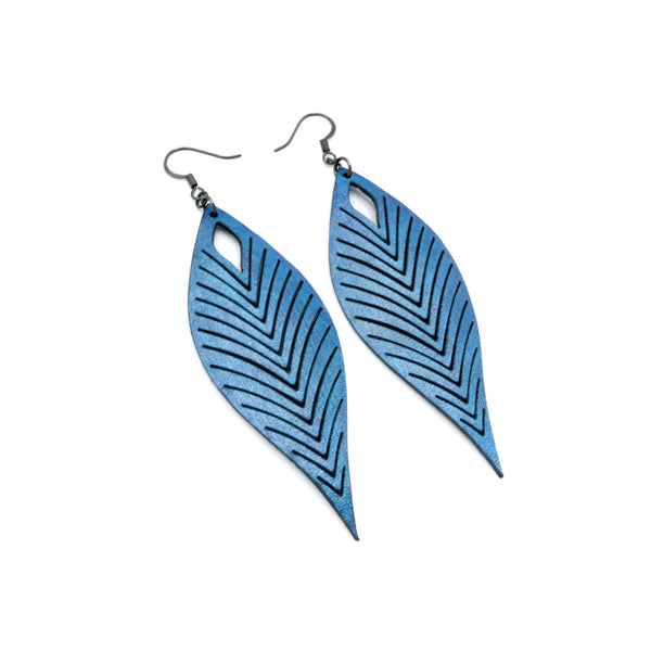 Terrabyte 10 // Leather Earrings - Light Blue Pearl