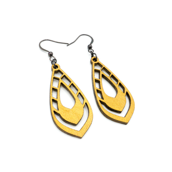 Gem Point 04 [S] // Leather Earrings - Gold - LIGHT RAZOR DESIGN STUDIO