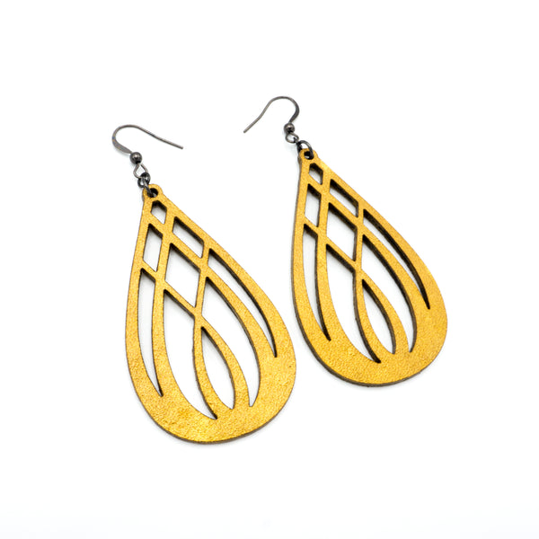 Drop 07 [L] // Leather Earrings - Gold - LIGHT RAZOR DESIGN STUDIO