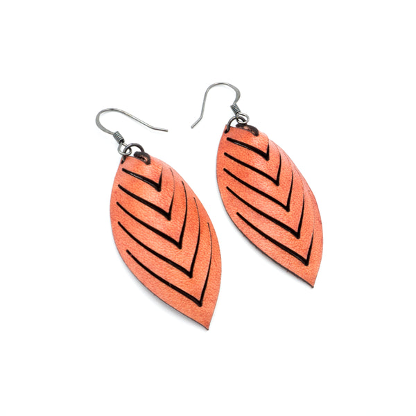 Terrabyte 14 [S] // Leather Earrings - Orange - LIGHT RAZOR DESIGN STUDIO