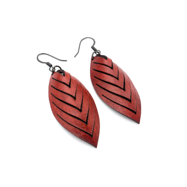 Terrabyte 14 [S] // Leather Earrings - Red - LIGHT RAZOR DESIGN STUDIO