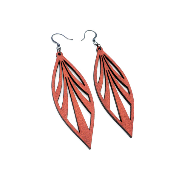 Petal 03 [L] // Leather Earrings - Red - LIGHT RAZOR DESIGN STUDIO