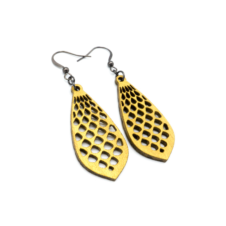 Gem Point 01 [S] // Leather Earrings - Gold - LIGHT RAZOR DESIGN STUDIO