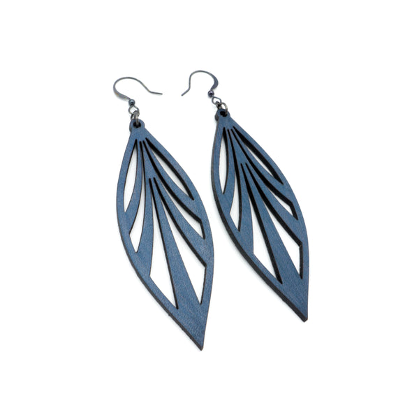 Petal 03 [L] // Leather Earrings - Navy Blue - LIGHT RAZOR DESIGN STUDIO
