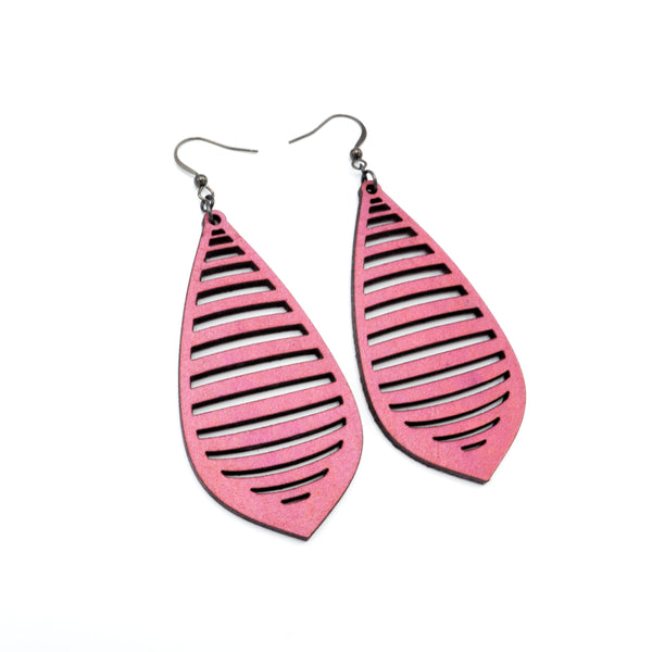 Gem Point 12 [L] // Leather Earrings - Fuchsia - LIGHT RAZOR DESIGN STUDIO