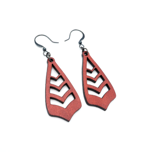 Totem 09 [S] // Leather Earrings - Red - LIGHT RAZOR DESIGN STUDIO