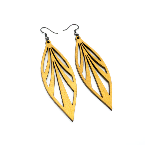 Petal 03 [L] // Leather Earrings - Gold - LIGHT RAZOR DESIGN STUDIO