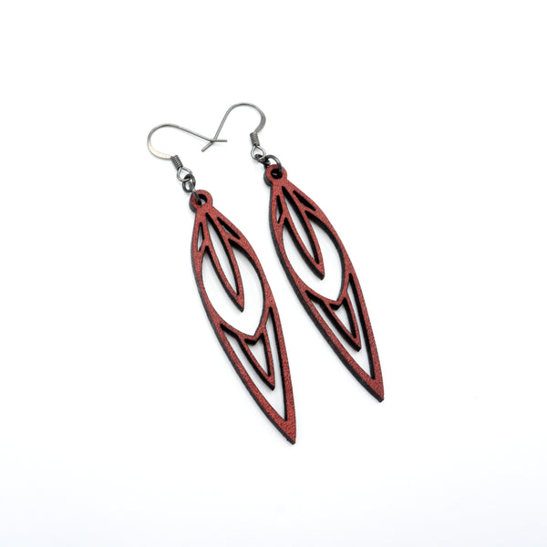 Totem 02 [S] // Leather Earrings - Red - LIGHT RAZOR DESIGN STUDIO