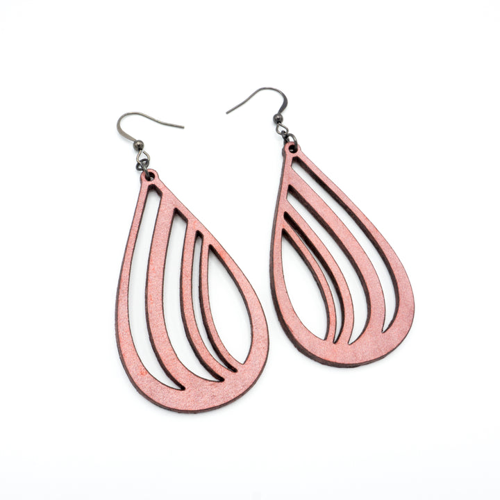 Drop 02 [L] // Leather Earrings - Red Pearl - LIGHT RAZOR DESIGN STUDIO