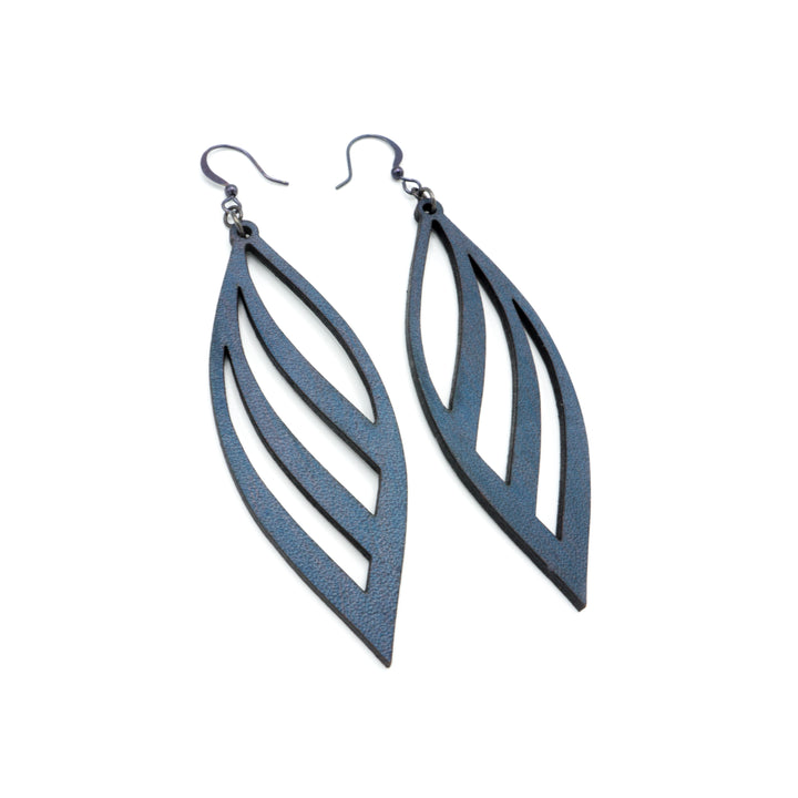 Petal 01 [L] // Leather Earrings - Navy Blue - LIGHT RAZOR DESIGN STUDIO
