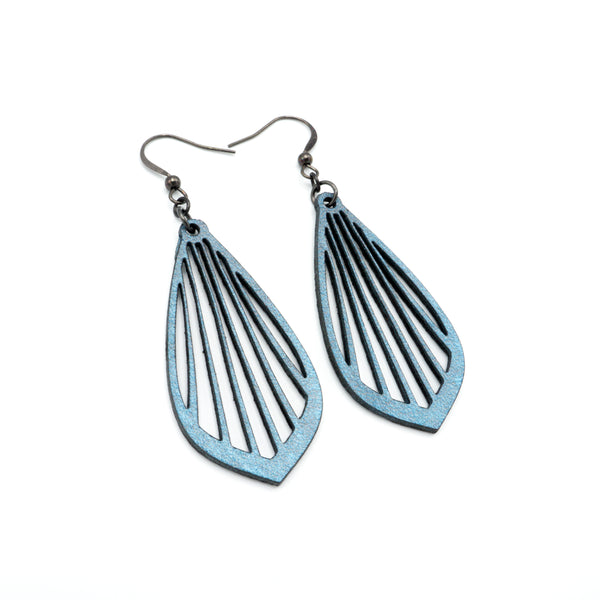 Gem Point 02 [M] // Leather Earrings - Blue Pearl - LIGHT RAZOR DESIGN STUDIO