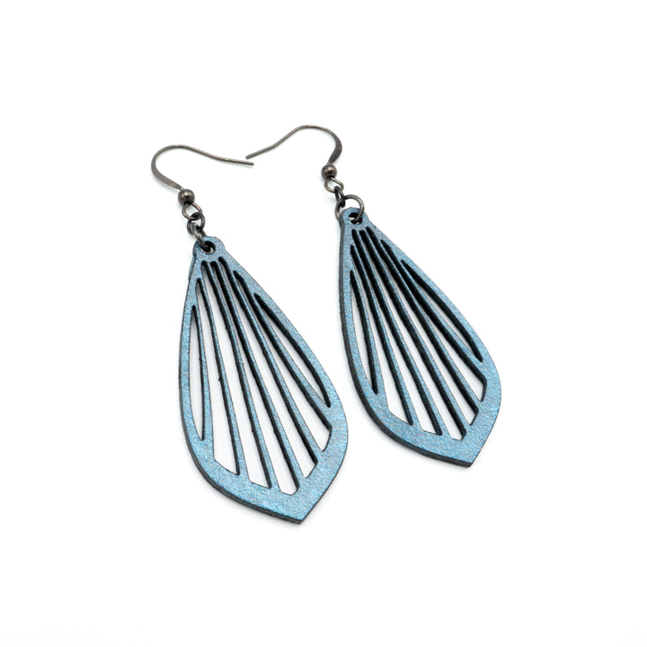 Gem Point 02 [M] // Leather Earrings - Blue Pearl - LIGHT RAZOR DESIGN STUDIO